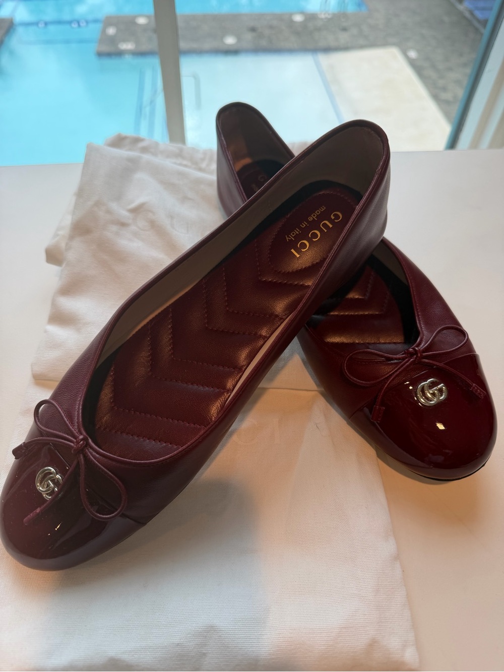 Gucci Women's Burgundy Patent-Toe Ballet Flats with GG Charm
